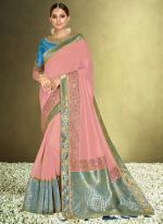 Sattin Silk Pink Wedding Wear Embroidery Work Saree